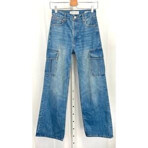 DENIM FORUM Aritzia Farrah High Rise Cargo Jeans Wide Leg Cotton Denim Blue 24